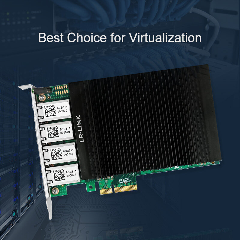 Carte réseau industrielle PCI Express Intel I350, POE + Gigabit Ethernet, 4 ports, LR-LINK