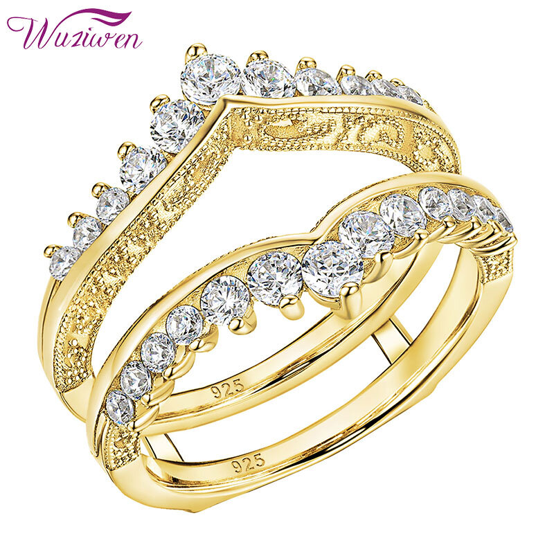 خواتم Wuziwen رائعة من الذهب الأصفر 925 مصنوعة من الفضة الإسترلينية قابلة للتعديل مصممة لخاتم الزفاف للنساء AAAAA خواتم حماية من الزركون المكعبة