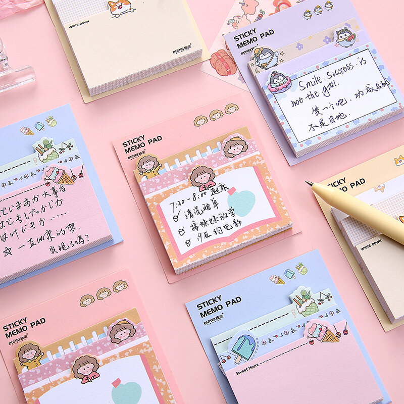 Korean Memo Pads Creativity Sticky Notes Girl Animal Cute Cartoon Pattern Japanese Hand Account Decorate Kawaii Plan Label Paper