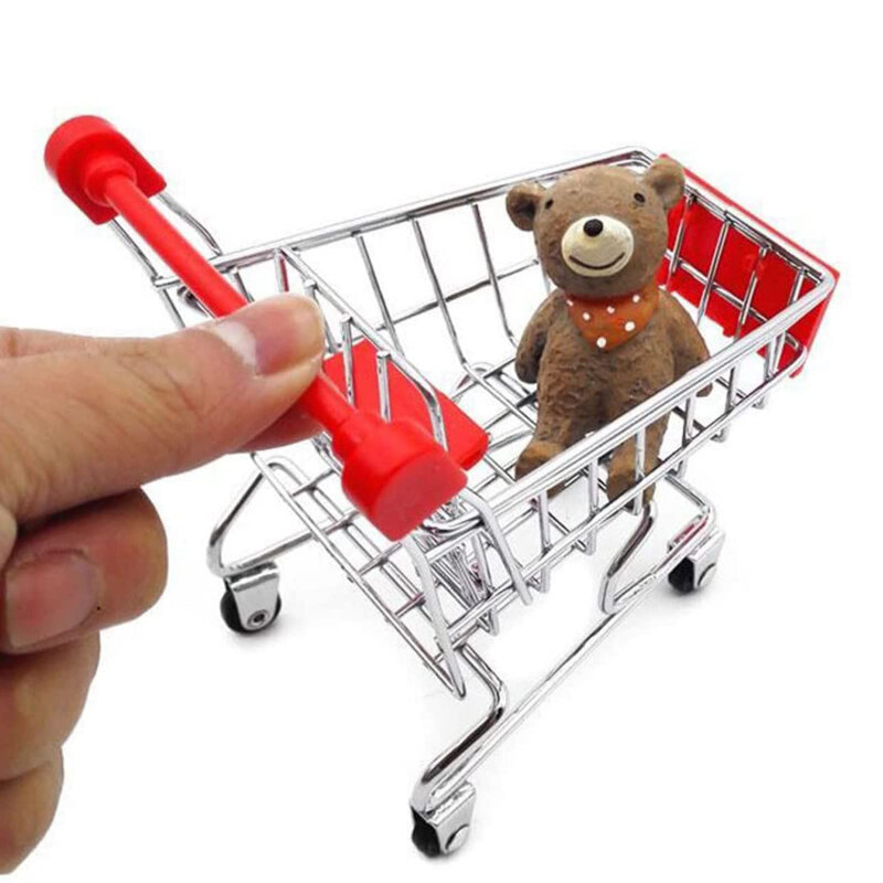 Mini carrito de compras de supermercado, carrito de escritorio, modelo de juguetes para niños, decoración del hogar, almacenamiento, adorno en miniatura, juguete, regalo