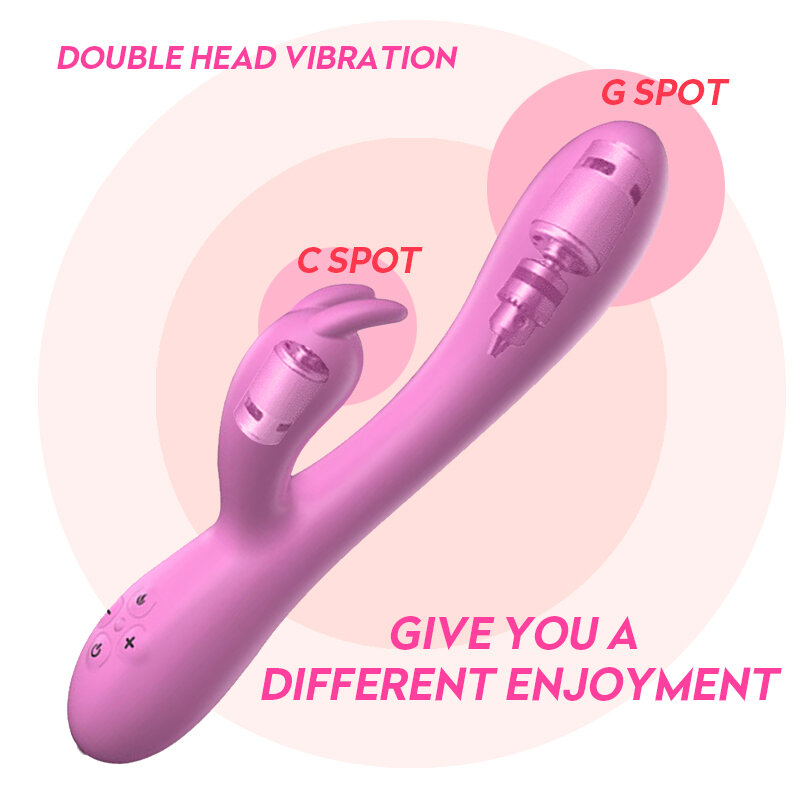 กระต่ายความร้อนคู่หัว Vibrator สำหรับผู้หญิง G Spot Anal กระตุ้นช่องคลอดความร้อนที่สมจริง Vibrating Dildo ของเล่...