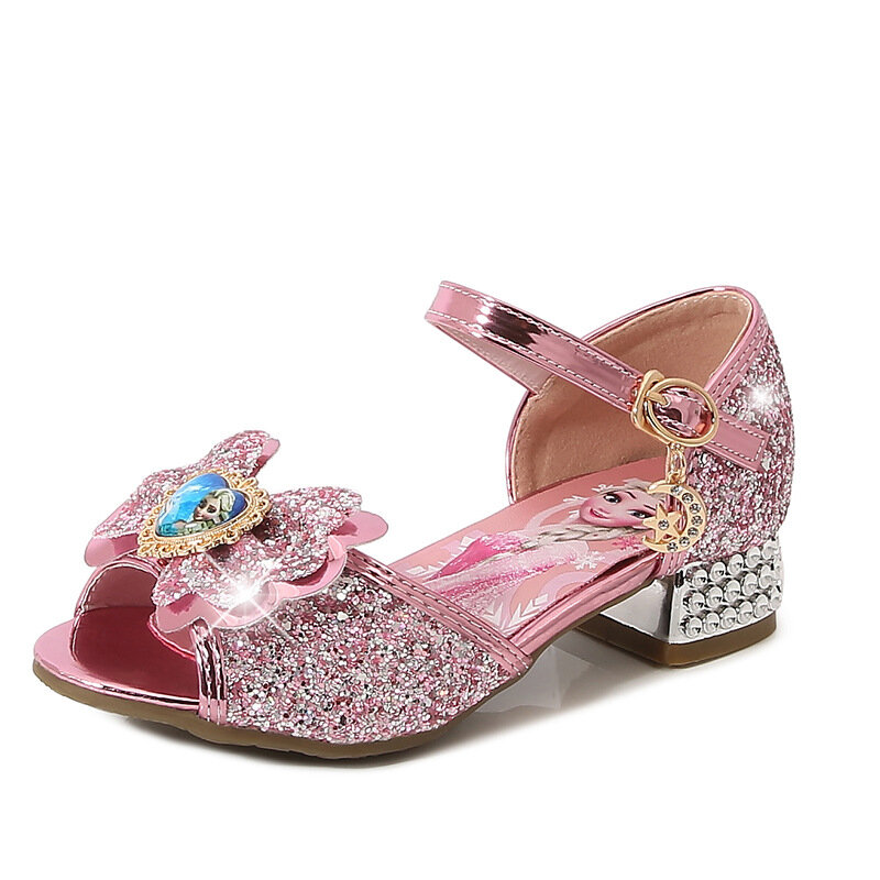 Disney Frozen Girls' Princess Sandals New Ice and Snow Elsa Anna Crystal Shoes Baby Sandals Kids Children's High Heels