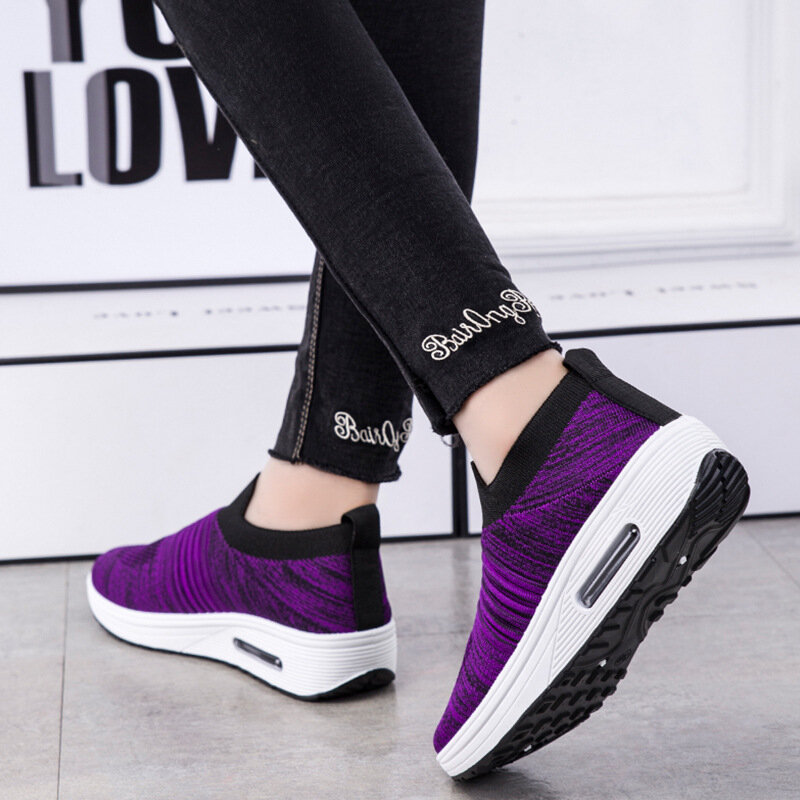 2022 Summer Women's Shoes Comfortable Thick-soled Heightened Sports Casual Shoes Fly-woven Mesh Breathable Women's Shoes