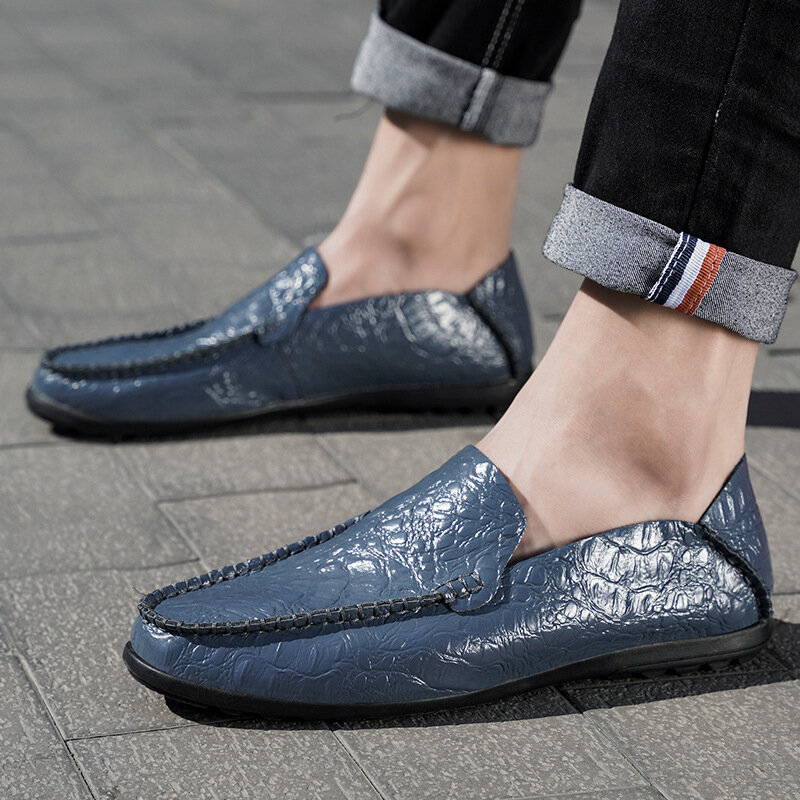 Zapatos planos clásicos para Hombre, sin cordones mocasines de cuero, diseño con agujeros, color marrón, 2023