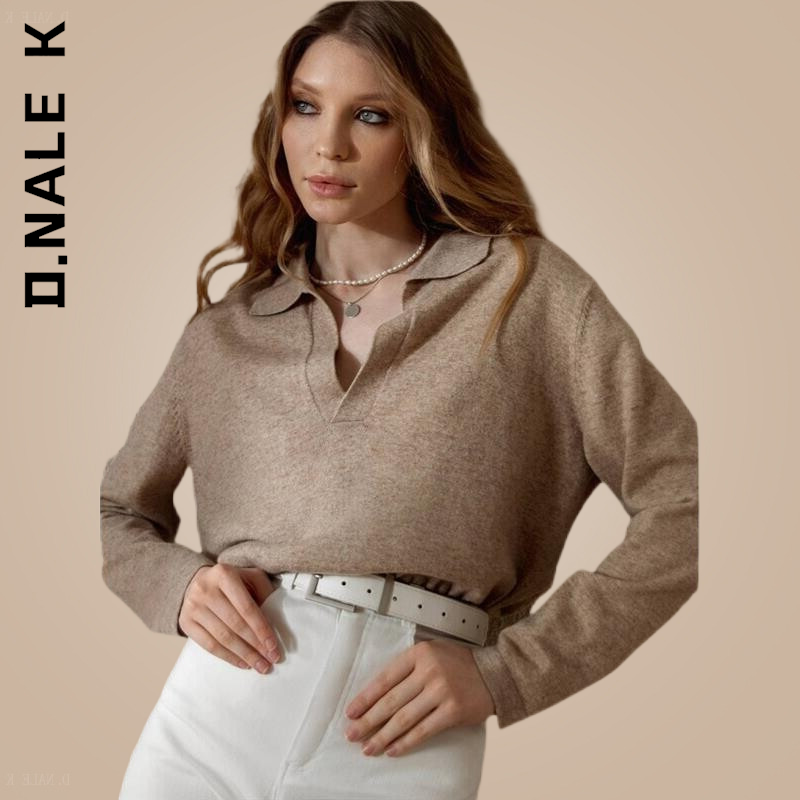 D.Nale K ฤดูใบไม้ร่วงฤดูหนาวผู้หญิงหนาผ้าขนสัตว์ชนิดหนึ่งเสื้อกันหนาว Vintage เสื้อโปโลเสื้อกันหน...