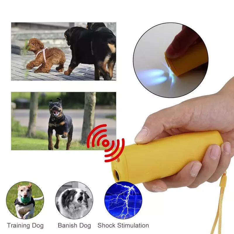 Dispositivo de entrenamiento 3 en 1 para perros, repelente de ladridos ultrasónico LED para entrenamiento de perros