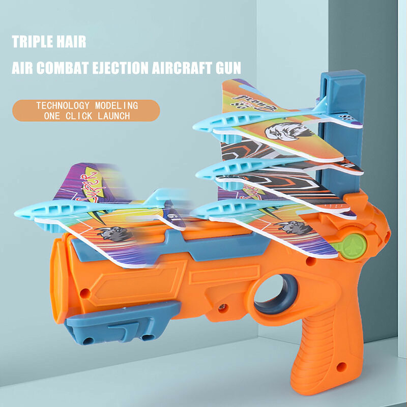 Lanzador de avión Catapulta de burbujas con 6 aviones pequeños, juguete de avión divertido, juguete de pistola, regalo de juego de tiro