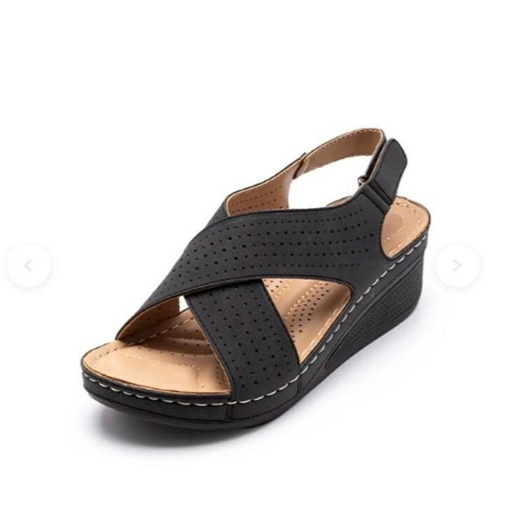 Women Shose Summer 2022 Casual Leather Sandals Velcro Retro Sandalis Women Plus Size Hollow Wedges Sandals