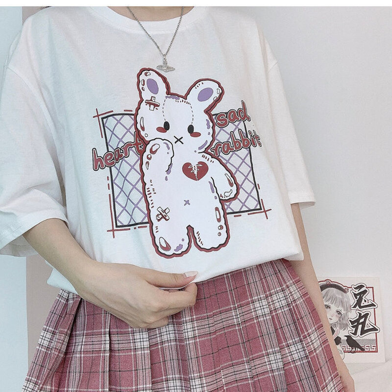 Sommer Gothic Weibliche Tees Y2k Cartoon Lose Kawaii frauen T shirt Schöne Streetwear Damen Tops Gothic Harajuku Kleidung T-shirt