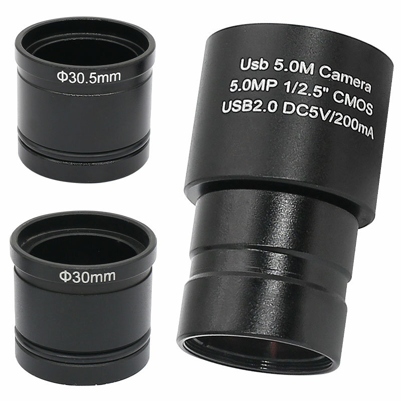 USB Camera for Microscope 5MP HD CMOS Digital Eyepiece with 30mm and 30.5 mm Ring Adapter Image Capture Recording
