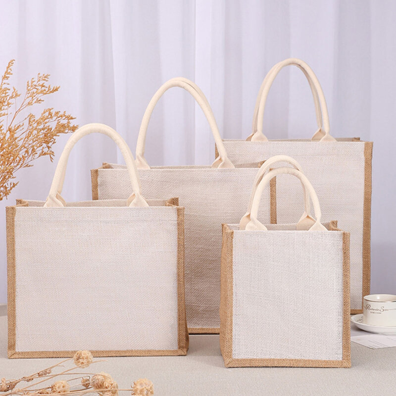 Burlap Jute Tote Shopping Bag Vintage Reusable Grocery Wedding Birthday Gift Bag Handmade Bags Ladies Handbags