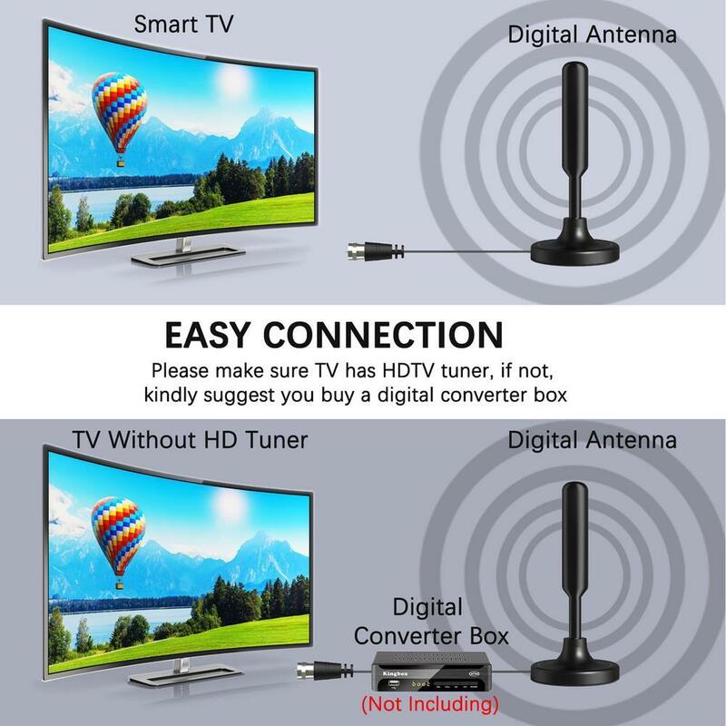 Antena Tv Digital Hdtv dengan Amplifier Antena Amplifier Dalam Ruangan Luar Ruangan Jangkauan 3600 Mil dengan Basis Magnetik untuk Rumah