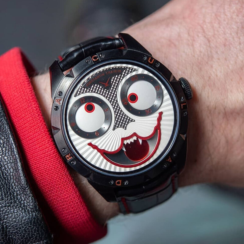 Новые черные часы вампира эксклюзивный оригинальный бренд клоун часы Мужские механические часы кожа роскошный дизайн часы джокер