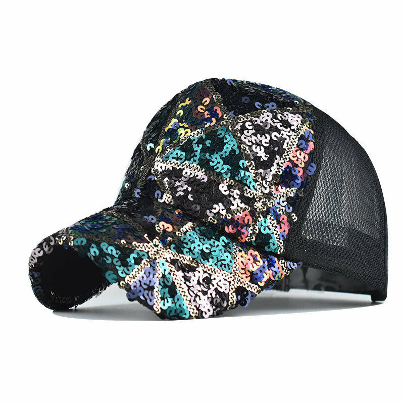 2023new Fashion Summer Women Ponytail Hat Baseball Cap Ladies Sequins Shiny   Sun Caps Outdoor Activity Travel Adjustable