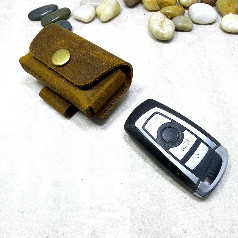 Blongk Horizontal Belt Car Key Case Leather Key Bag Mini Waist Pack Key Holder Thin Belt Bag Keys Organizer for Men FHD-QC