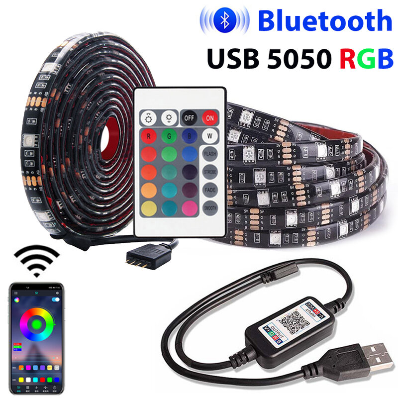 светодиодная лента USB Светодиодные ленты RGB 5050 SMD DC 5V Bluetooth Управление м, 1 м, 2 м, 3 м, 5 м гибкая Светодиодные ленты светильник для украшения дома...