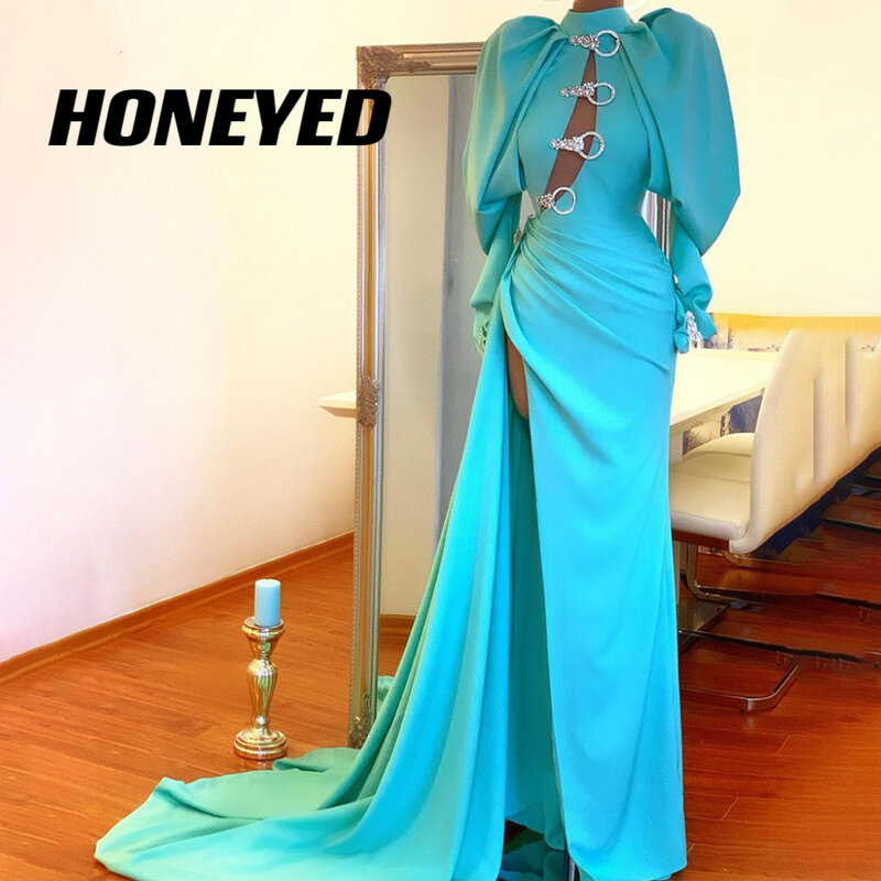 Vestido de Baile de Lanterna Azul Céu Africano, Lado Dividido, Vestido de festa formal, Vestes Personalizadas, Vintage