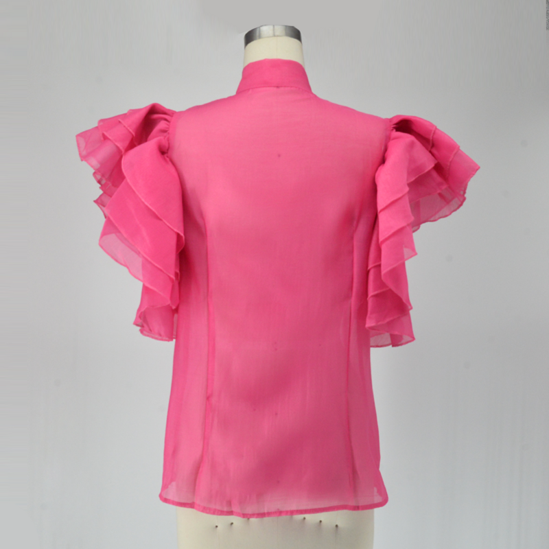 Sommer rosa Bluse Frauen Rüschen afrikanische Büro Dame lässig T-Shirt schwarz Top sexy Vintage y2k Frauen Blusen T-Shirt Arbeit
