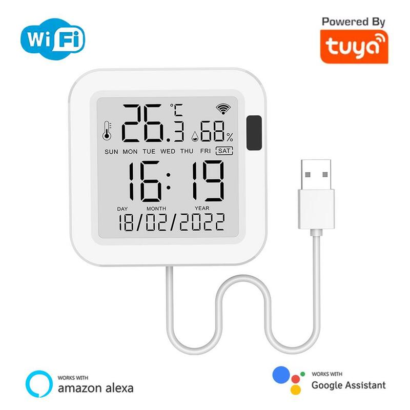 Time Tuya sensore di umidità collegamento intelligente sensore di temperatura Wifi con Display Lcd interruttore di monitoraggio remoto alimentazione Usb