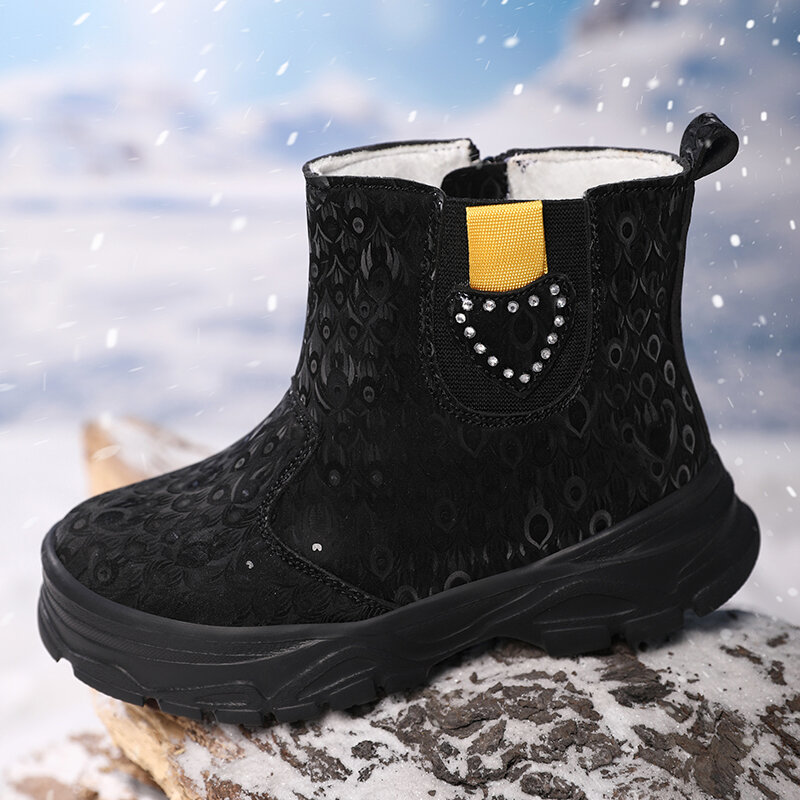 Inverno crianças botas mais quente veludo menino neve botas forro de algodão à prova dwaterproof água sapatos de couro ao ar livre atividade suprimentos