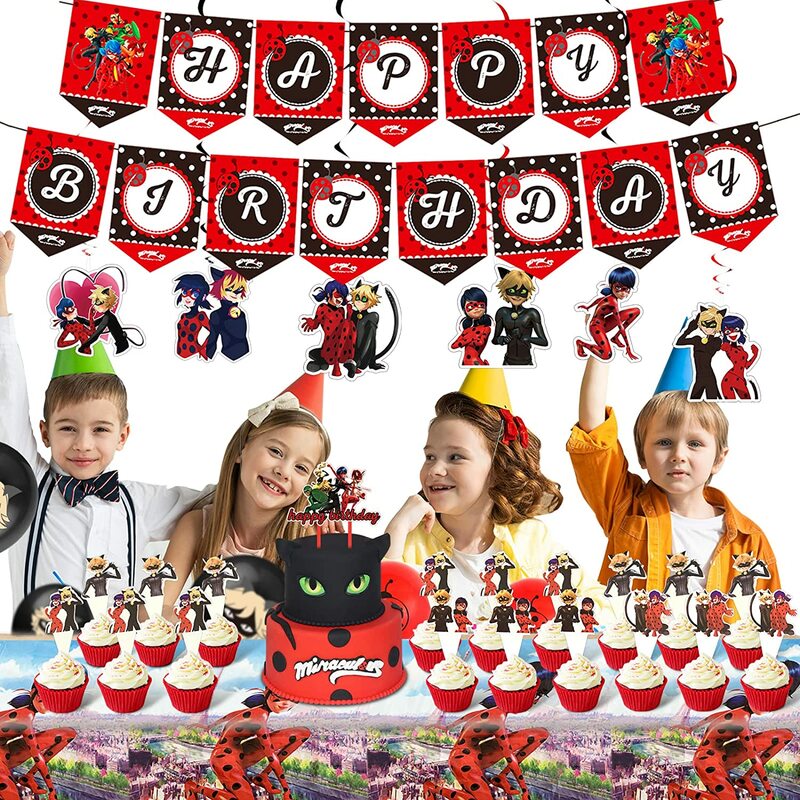 Tikki-Conjunto de suministros de fiesta de cumpleaños para niñas y niños, vajilla desechable de dibujos animados, plato de papel, taza, decoración para fiesta de Baby Shower