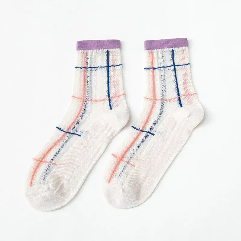 Ladies Leisure Boat Socks Cotton Socks Spring and Summer Purple Thin Mesh Breathable Cotton Socks Women's Sweet Short Socks