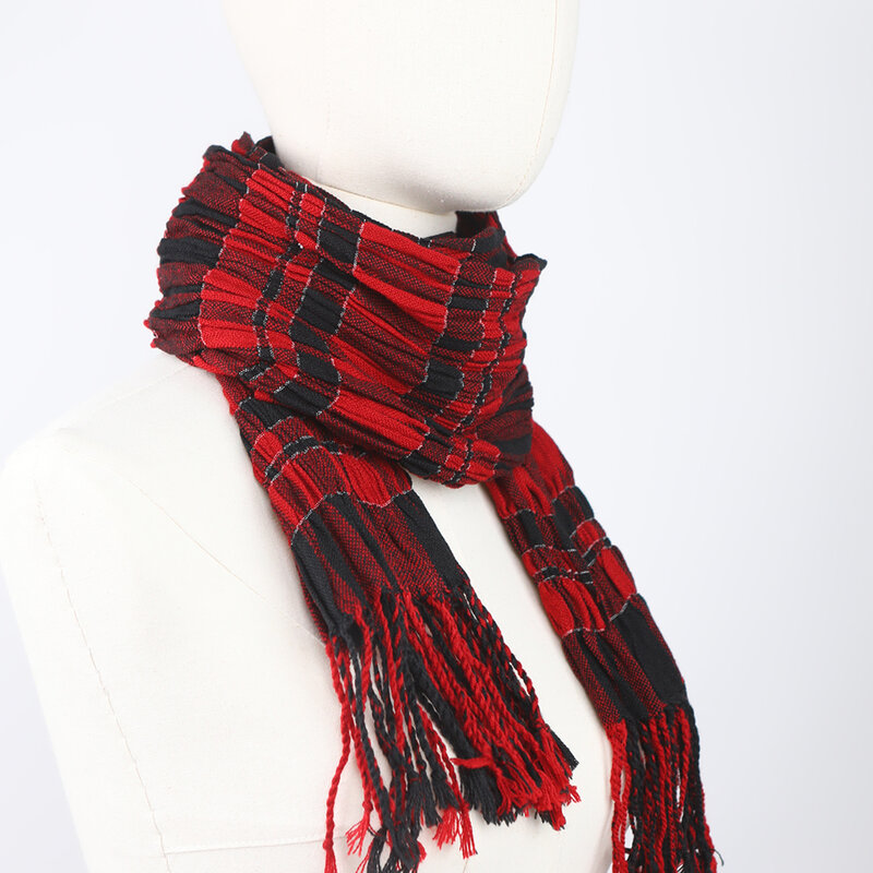 Ohyoga-女性用の暖かくて厚い冬のスカーフ,タッセル付きの大きなスカーフ,柔らかいクラシックなニットチェック,ハイキング用のスカーフ