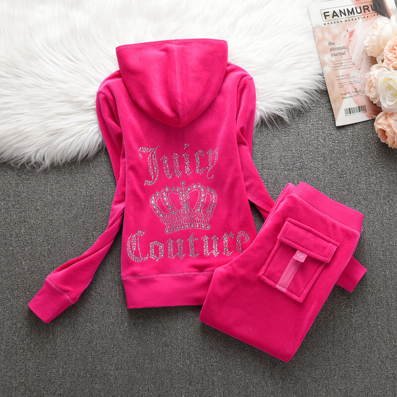 Juicy Coutoure Women Hooded Sweater Suit  New tTousers 2-Pc Set Casual Jogging Outdoor Trend Ladies American Street Sports Suit