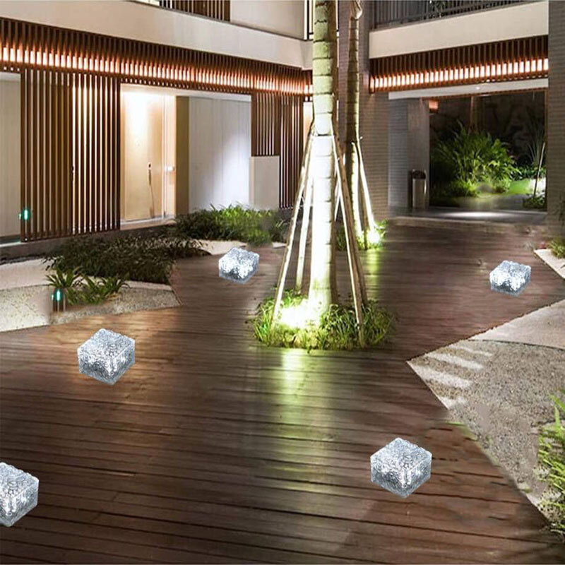 Ice Brick Solar Led Light Street Sunlight Waterproof Cube Lamp Outdoor Garden Stair Step For Yard Tree Landscape Decoration