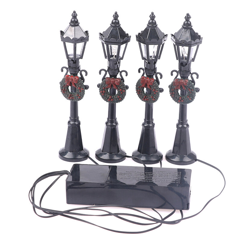 Mini farola de Navidad, lámpara de calle, accesorios de jardín de hadas, Micro-Paisaje, modelos de 4 piezas