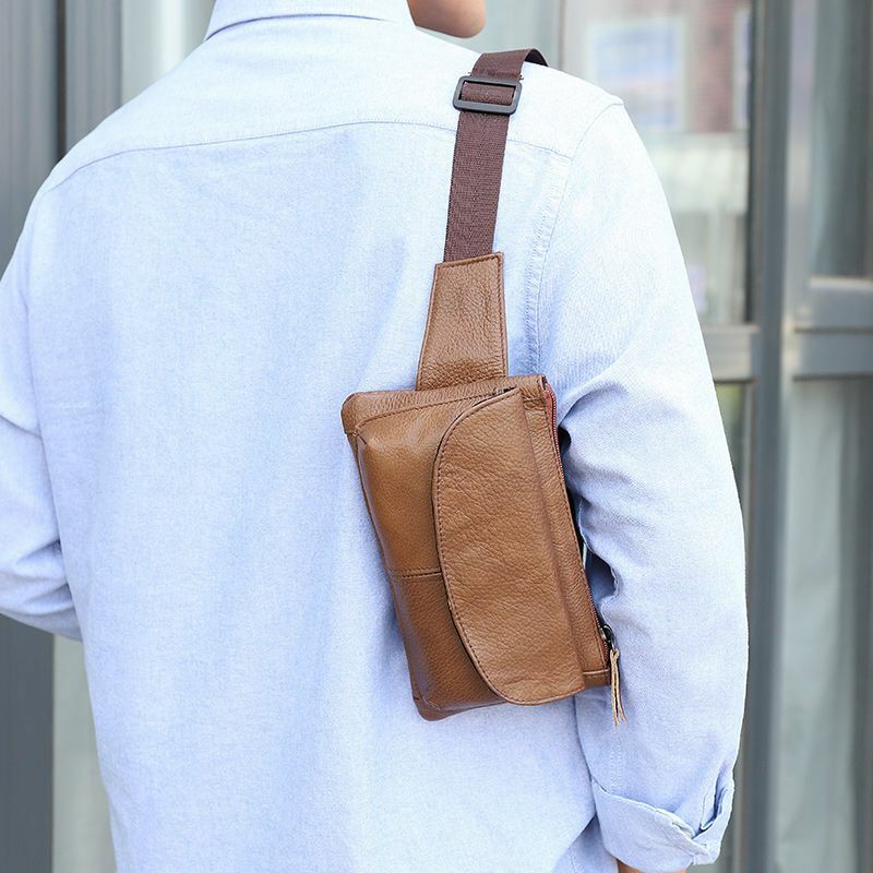 Men Bag Purse Leisure Baotou Layer Chest Bag Cross-body Bag Wear-resistant Cashier Bag Horizontal Chest Bag
