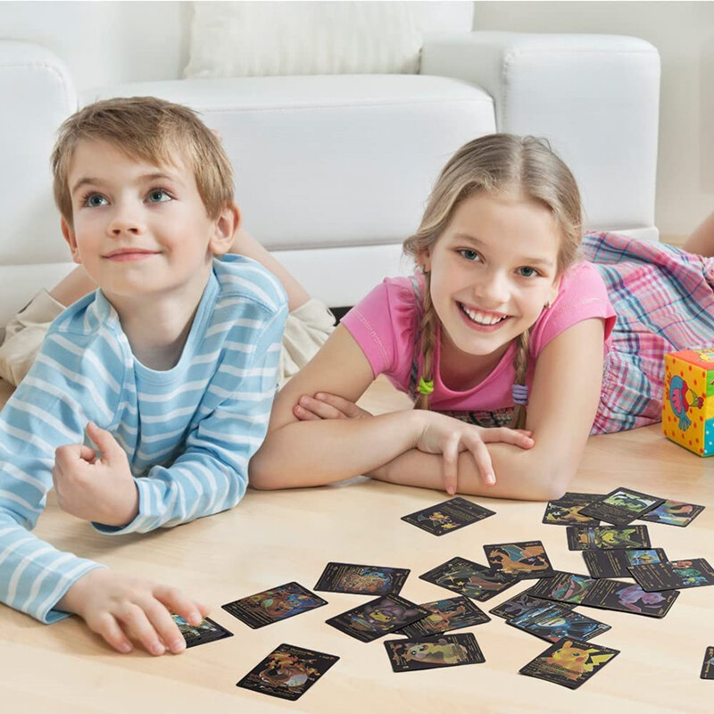 2022 최신 스페인어 포켓몬 카드, 메탈 블랙 골드 Vmax GX 에너지 카드, 리자몽 피카추 레어 컬렉션, 배틀 트레이너 카드 장난감