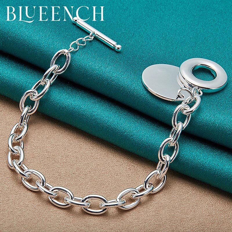 Blueench 925 prata esterlina pingente redondo pulseira para senhoras festa casual moda jóias