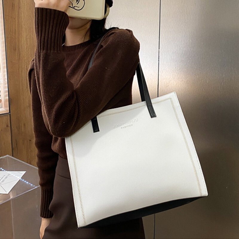 Grande capacità Tote Bag moda donna borse bianco/nero/kaki/marrone borse a tracolla in pelle PU Design di marca borsa quadrata per donna