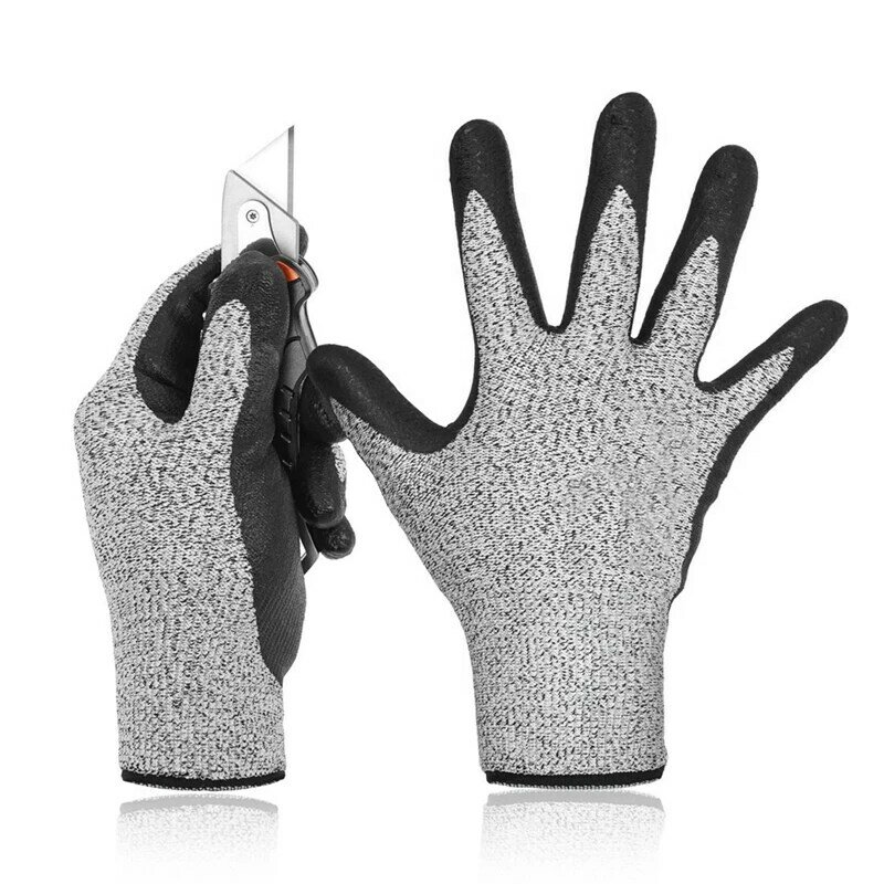 2ペアレベル5耐切断性手袋3D快適ストレッチフィット、耐久性のあるパワーグリップ発泡ニトリル-s & m