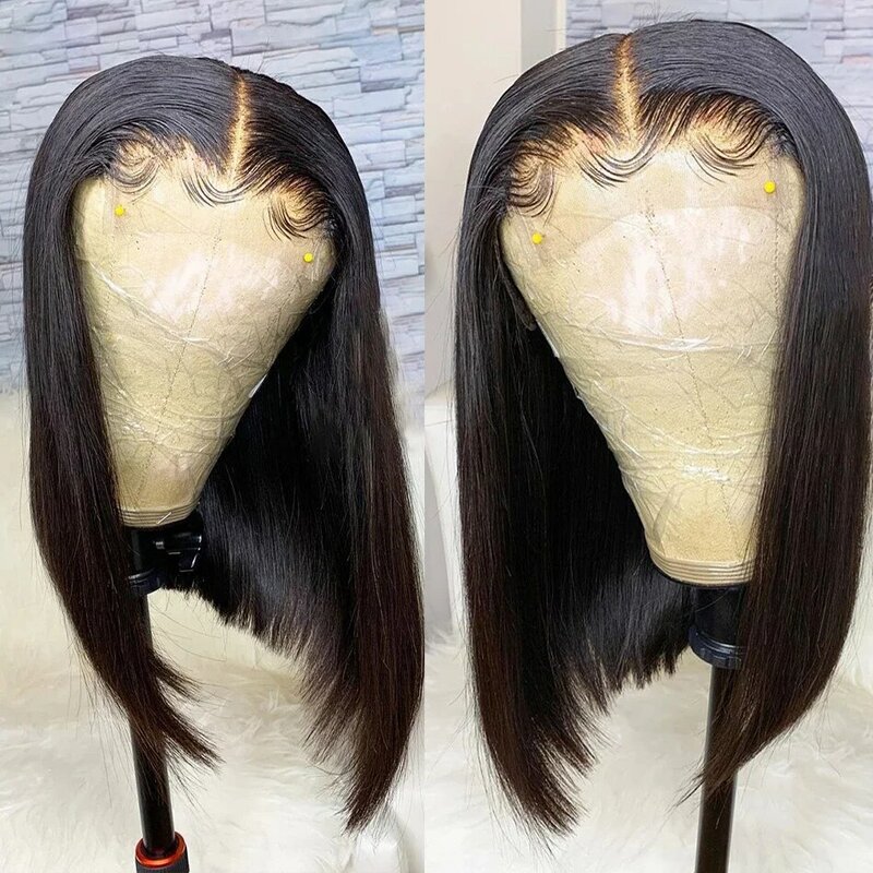 Perucas de cabelo humano perucas de cabelo humano para as mulheres pré arrancadas perucas de cabelo humano curto bob peruca reta bob peruca de cabelo humano 13x1
