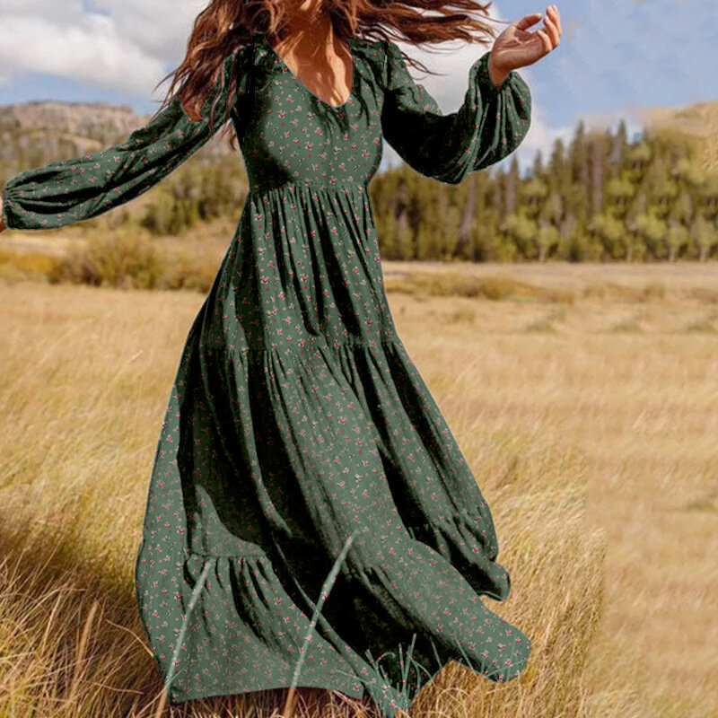 Kreatywny styl 2020 Winter Casual Temperament damski szyfonowy pulower dekolt w szpic sukienka typu Swing pochodzenie dostawa