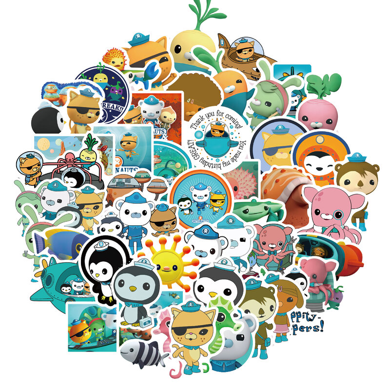 Stiker Octonauts 40pcs, stiker animasi laut lucu, dekorasi gambar kartun, Notebook, grafiti tahan air, stiker anak-anak