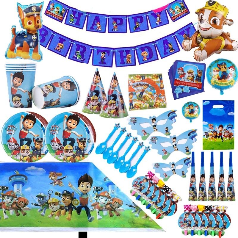 어린이용 PAW 순찰 생일 파티 장식 장난감, 알루미늄 호일 라텍스 풍선, 일회용 식기, 이벤트 용품, 배너 배경