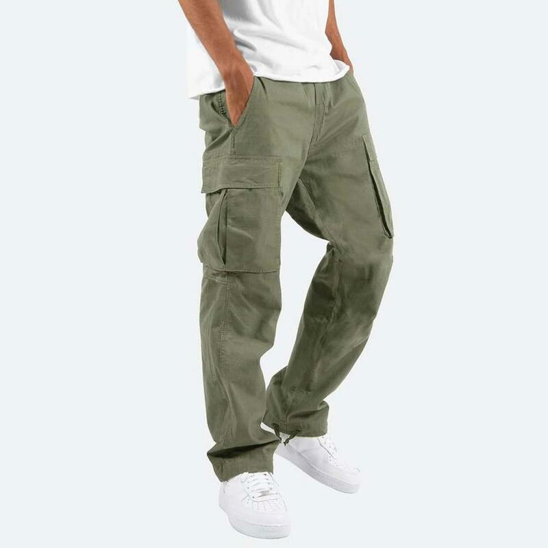 Pantalones Cargo para hombre, ropa de calle de longitud completa, Color sólido, holgados, con múltiples bolsillos, con cordón, para verano, novedad de 2022