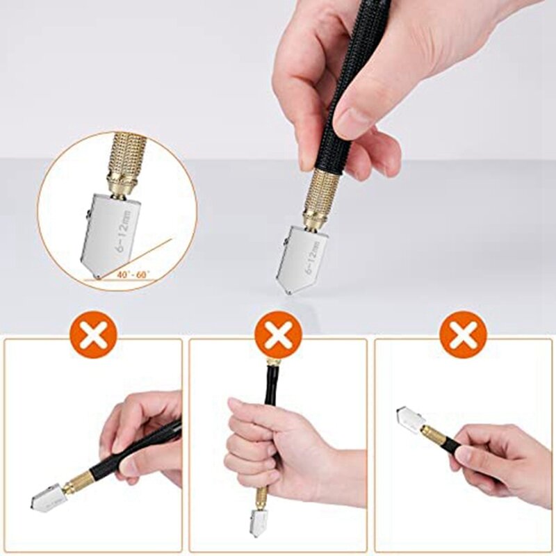 Glass Cutter Kit 2Mm-20Mm, Alloy Handle Mirror Cutter Tool Alloy Scribe Pen For Thick Glass Mosaic And Tiles