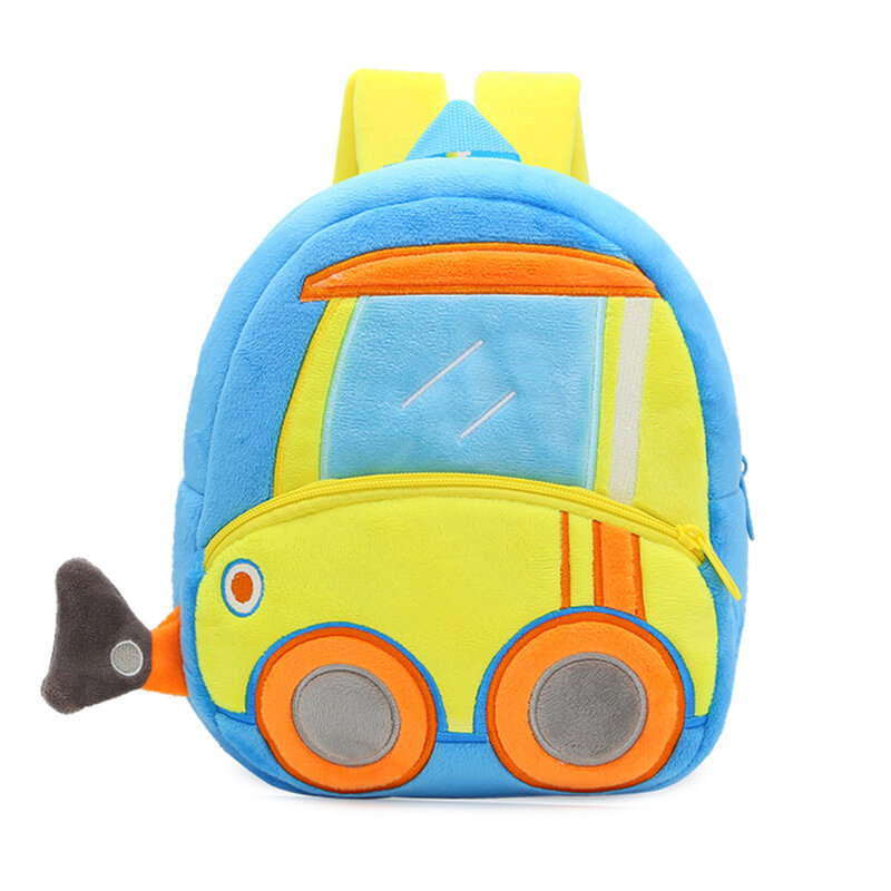 เด็ก3D Plush วิศวกรรมรถกระเป๋าเป้สะพายหลังนุ่ม Warm Fluffy ซิปอนุบาล