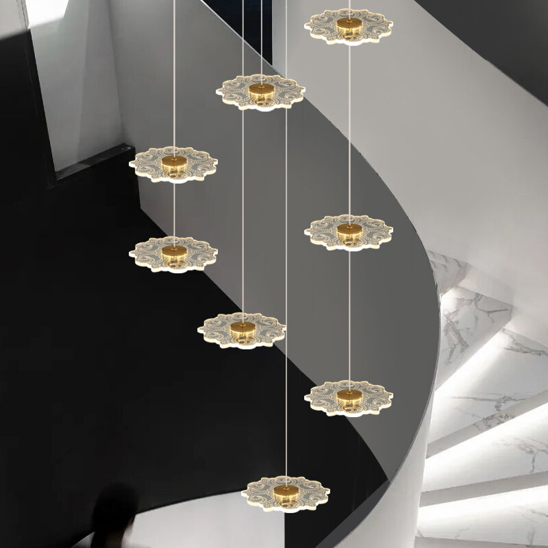 Led moderne appartement villa escalier lustre simple salon cuisine chambre éclairage domestique hôtel lobby pendentif lampe Plafond intérieur en acrylique