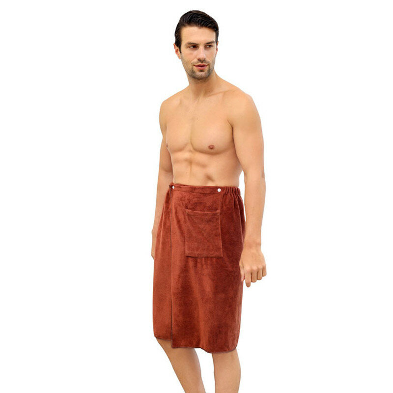 Men Soft Bathrobes Shower Wrap Sauna Gym Swimming Holiday Spa Bath Beach Towel Wearable Bath Towel With Pocket New