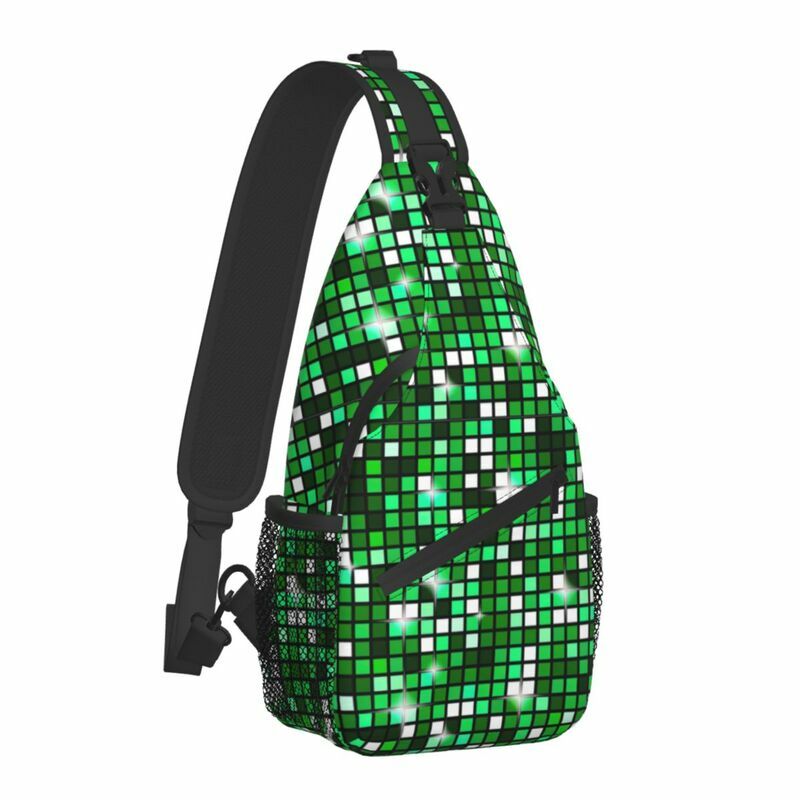 Casual Emerald Green Disco Ball Glitter Sling Bag for Cycling Camping Men's Chest Crossbody Backpack Shoulder Daypack
