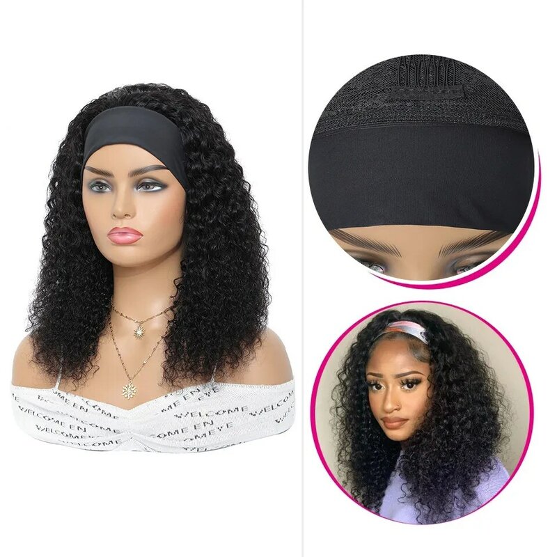 Ishine Headband WIlight Human Hair Kinky Curly Glueless เต็มรูปแบบเครื่องบราซิล Remy Hair Wigs สำหรับผู้หญิงสีดำ