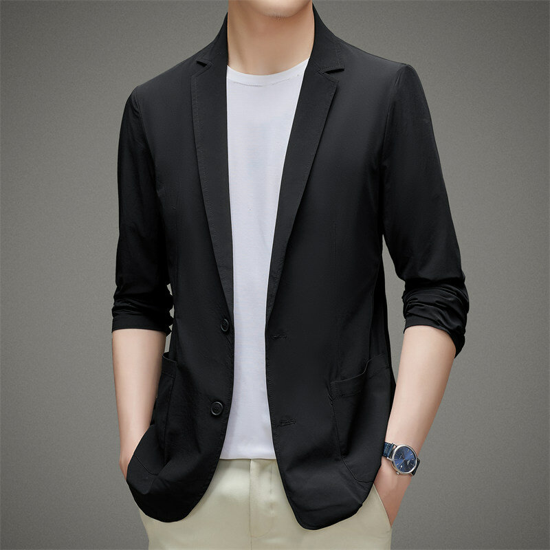 Summer Fashion Korean Style Sun Protection Men's Small Suit Casual Light Thin Breathable 3/4 Sleeve Mens Blzer Jacket