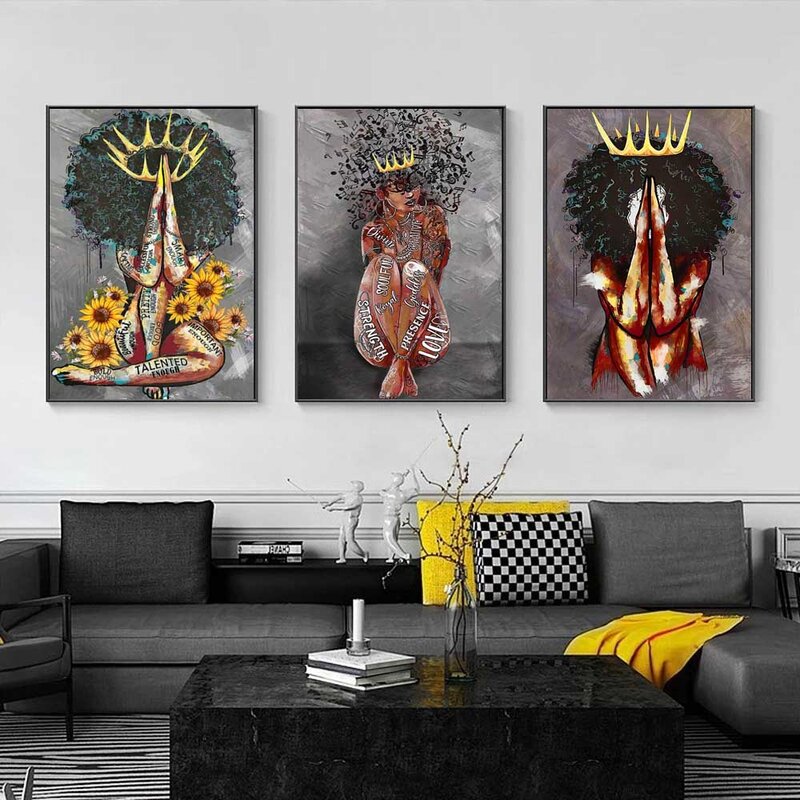 Graffiti art abstract figure canvas painting crown goddess wall art poster unique hairstyle sexy girl home decoration mural