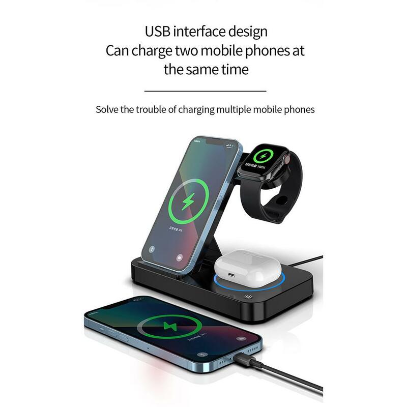 4-in-1 Wireless Charger Stand 15w Fast Charging Dock Station Compatible For Airpods Pro Iphone Samsung Galaxy