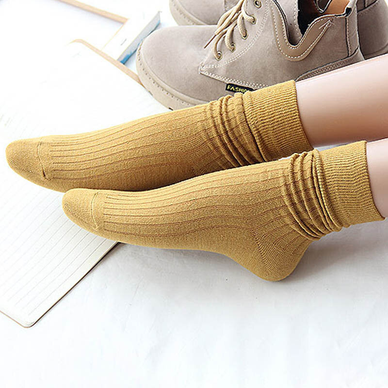 Nouvelles chaussettes classiques amples pour femmes, chaussettes longues de style japonais en coton tricoté côtelé couleurs unies respirantes 4 saisons